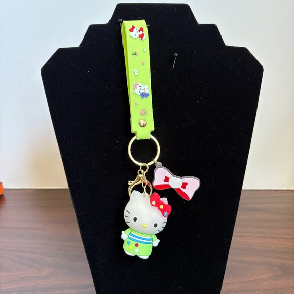 Hello Kitty Keychains Car Key Ring Bow Wristlet Keychain Unbranded Lime New - Picture 1 of 5